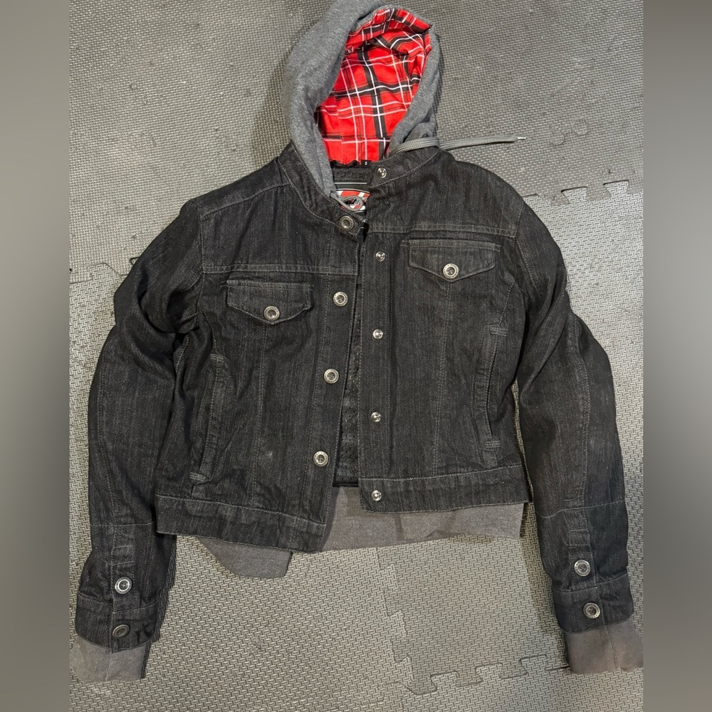 Motorcycle Protective Black Denim Jacket with Hood